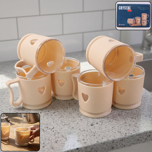 Elegant Heart Design Mini Tea  Coffee Mug Set (100ml 6 Pc)