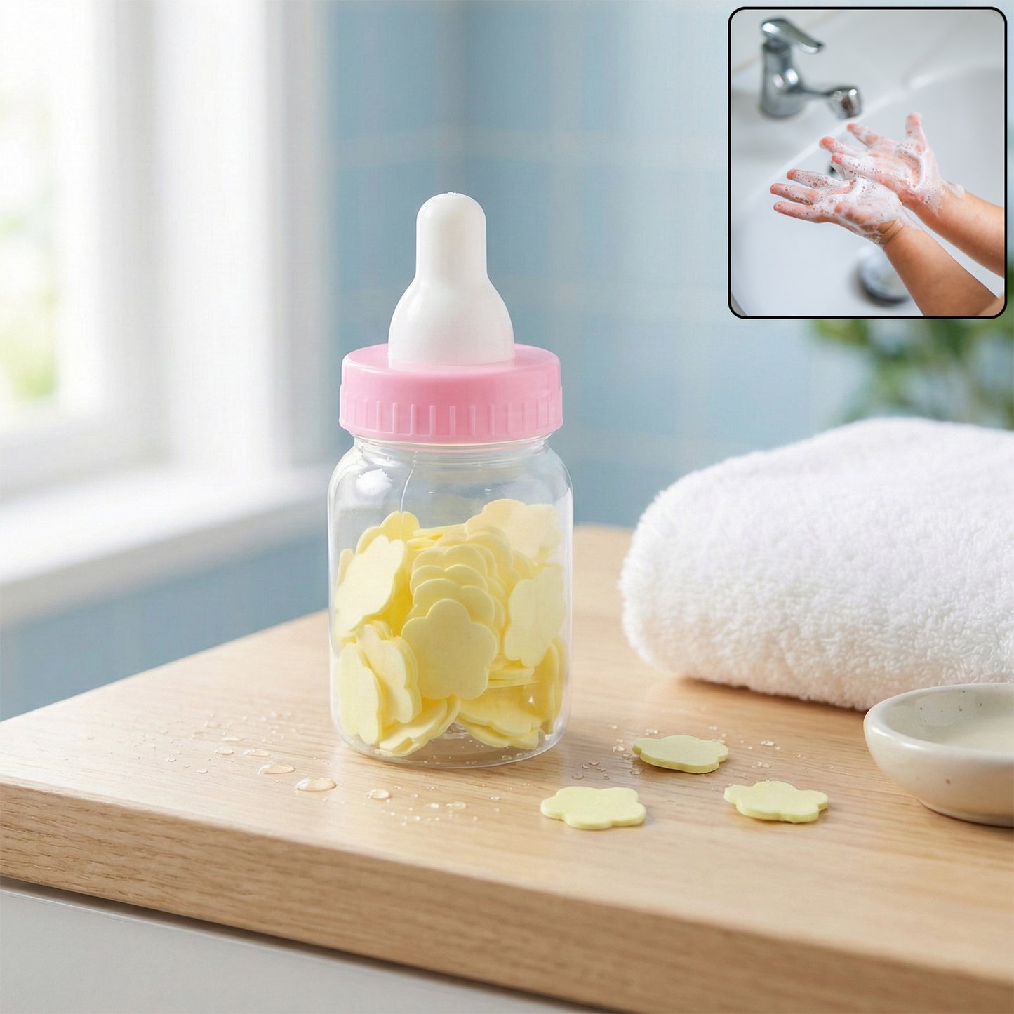 Portable Baby Bottle Shape Hand Wash Soap Paper Sheets Set (1 Set)