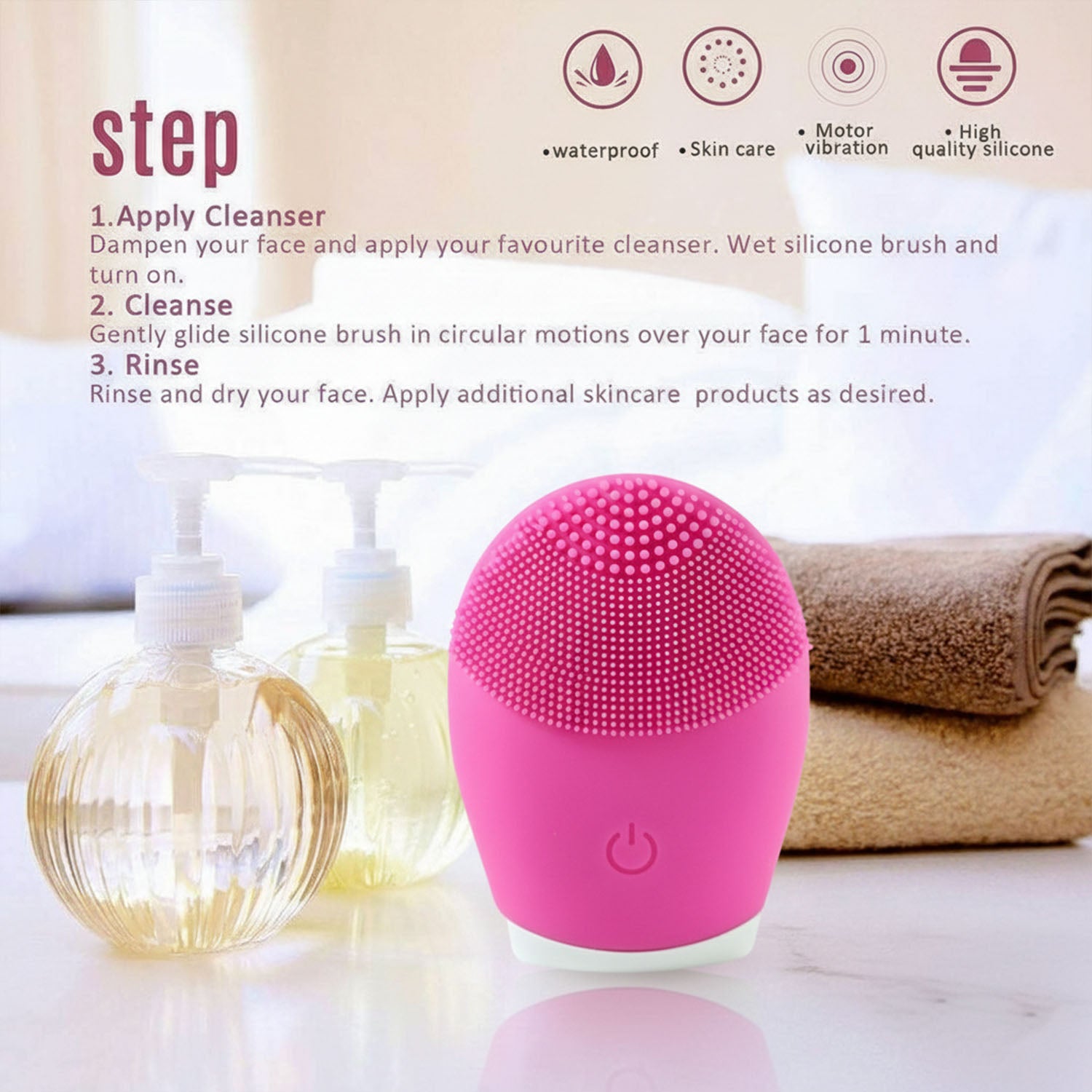 silicone electric facial cleansing brush waterproof pack of 1