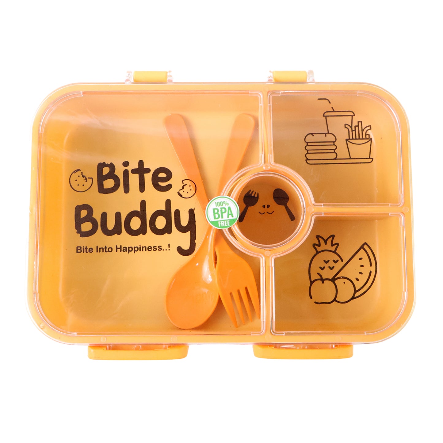 4 compartment plastic lunch box 21 cm with spoon and fork