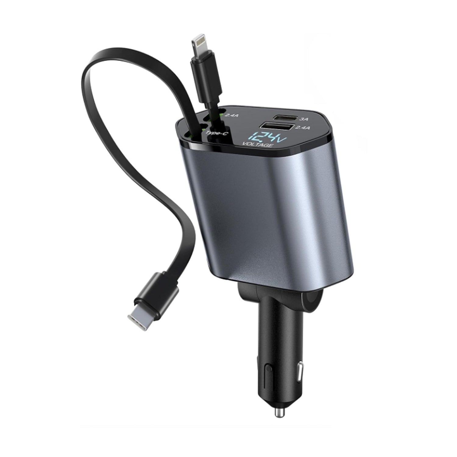 120w 4-in-1 car charger with dual cables and dual usb ports pack of 1