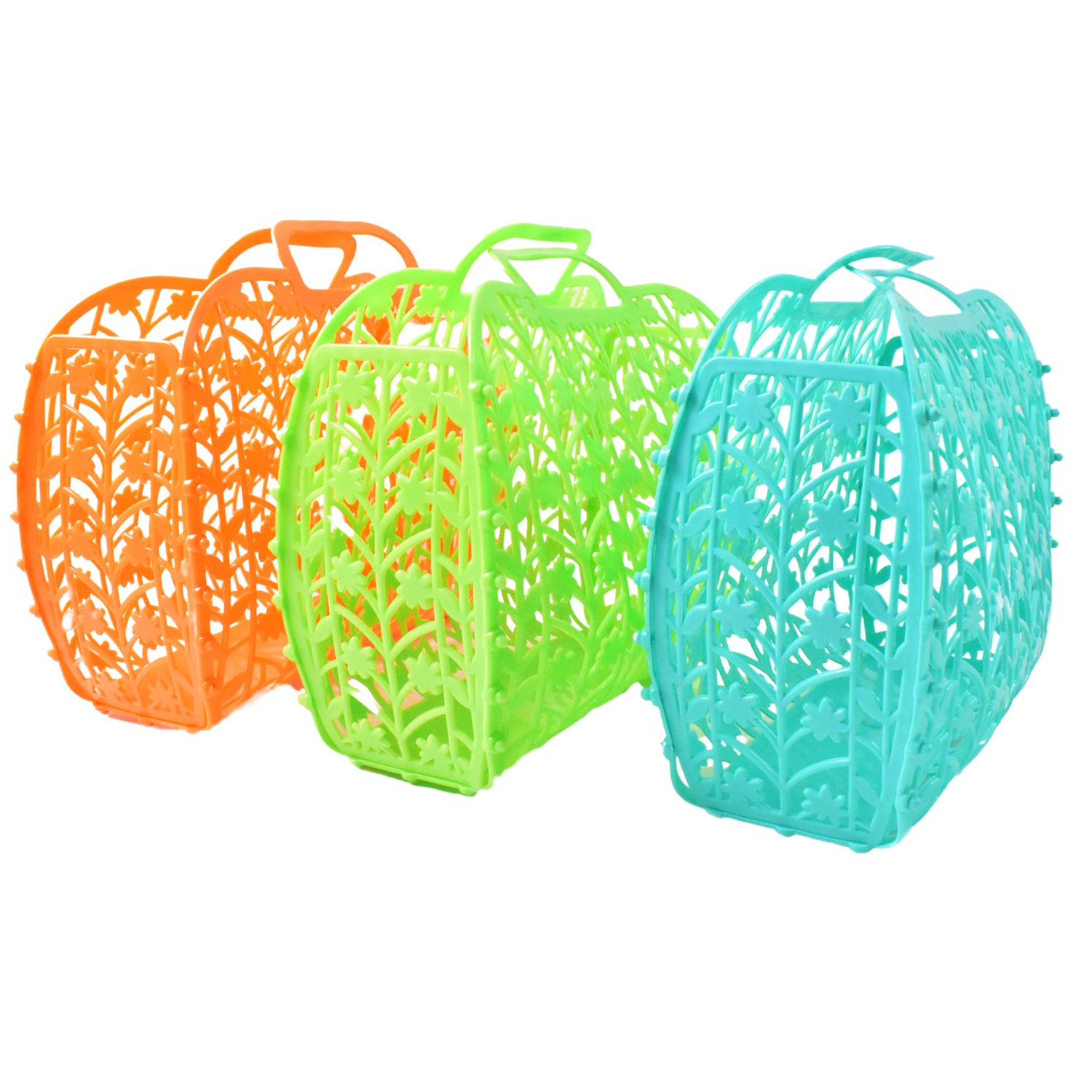 Plastic Foldable Basket Bag  Fruit  Vegetable Storage Basket (3 Pcs Set  Multicolor)