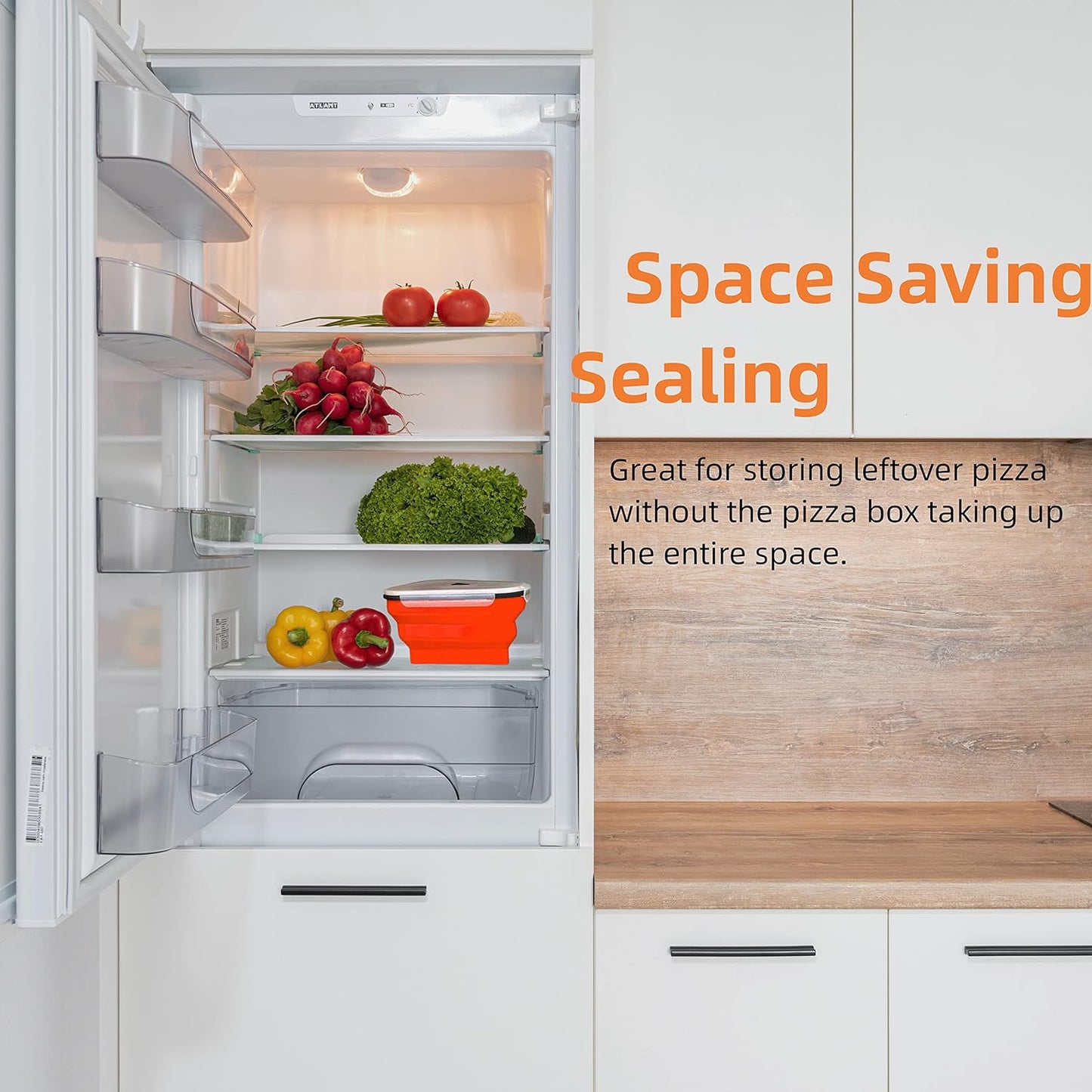 reusable pizza storage container with 5 microwavable trays silicone 27 cm