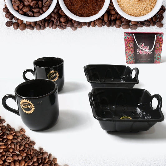 ceramic tea cup set with serving bowl pack of 4