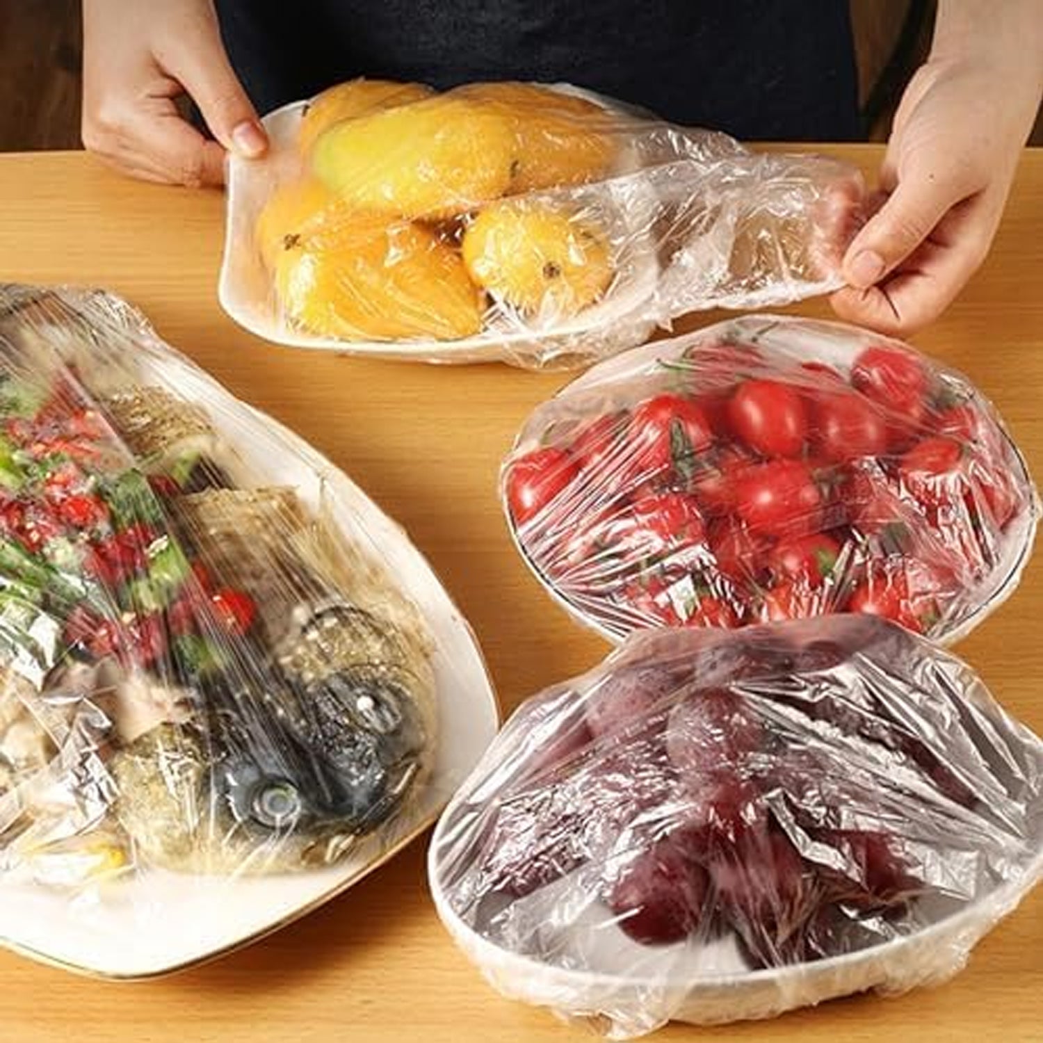 elastic food storage covers 22 cm pack of 100 for kitchen use