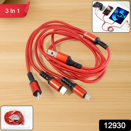 braided multi-charging cable with type-c micro usb lightning connectors pack of 1