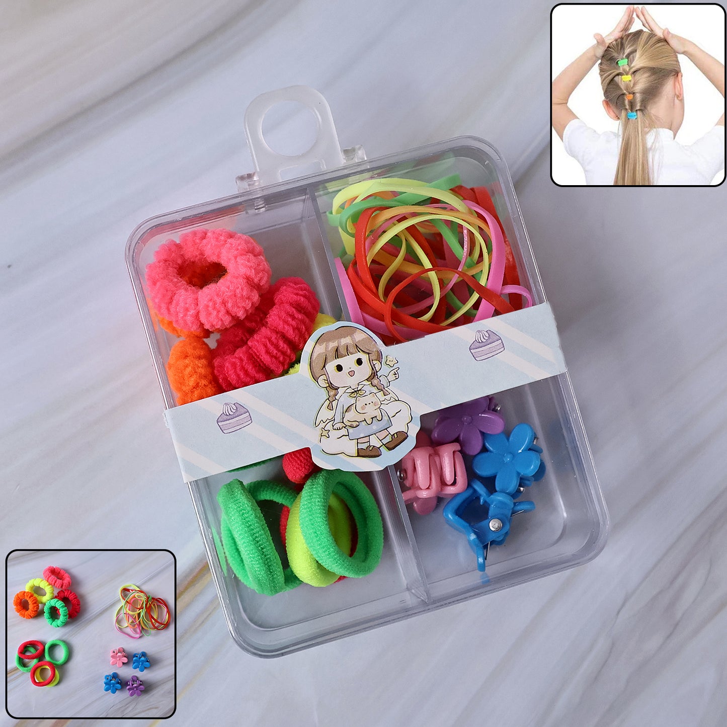 elastic and plastic kids hair accessories set mix design pack of 1