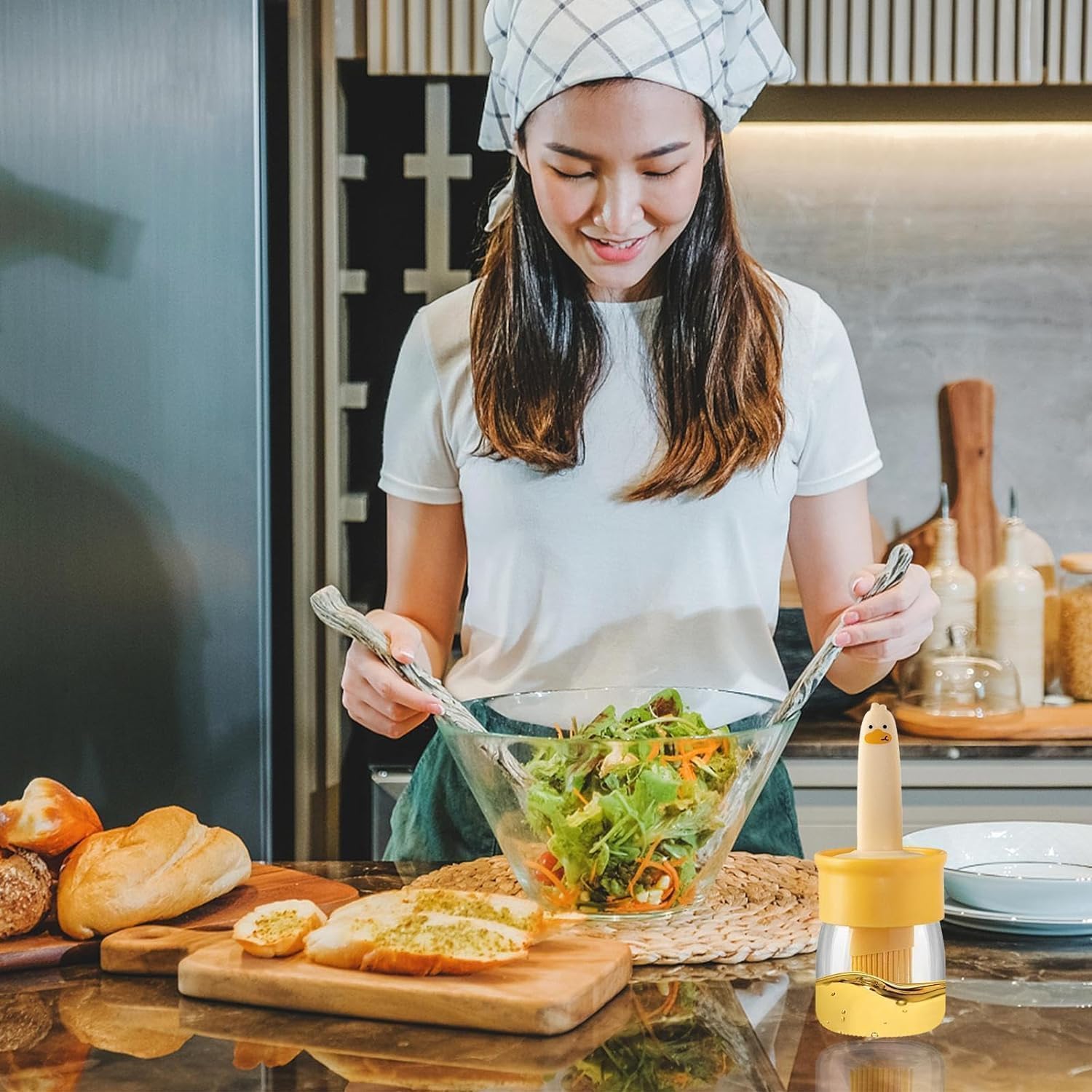 2-in-1 oil dispenser bottle with integrated brush
