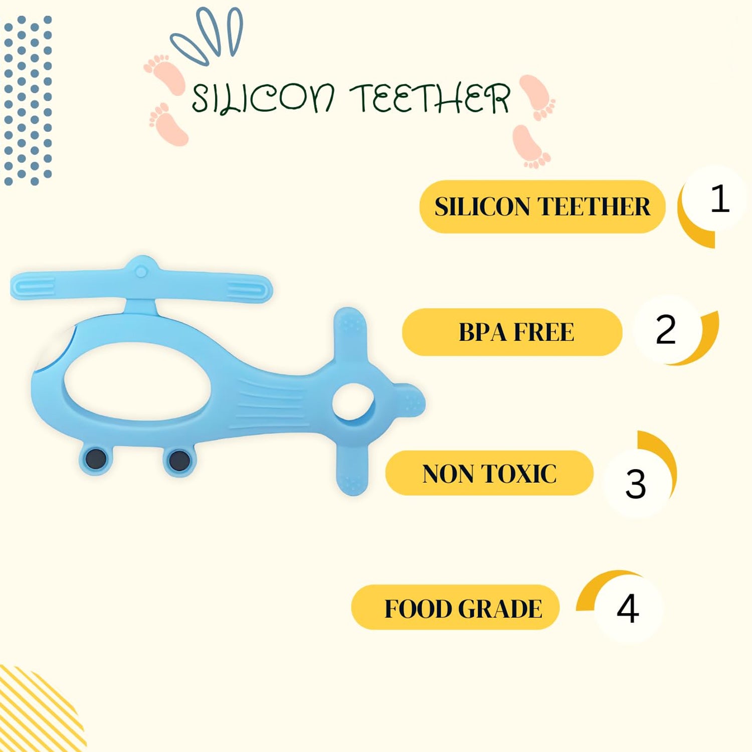 silicone helicopter shape teether for baby 17 cm pack of 1