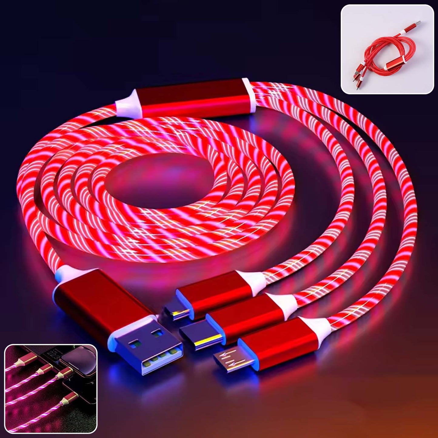 3-in-1 Led Glow Fast Charging Cable (1 Pc)