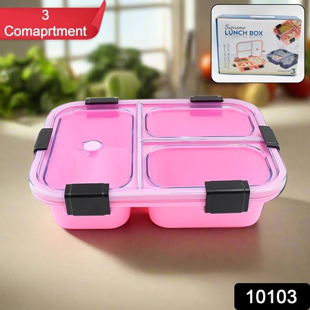 3 compartment insulated lunch box plastic 23 cm x 17 cm x 7 cm