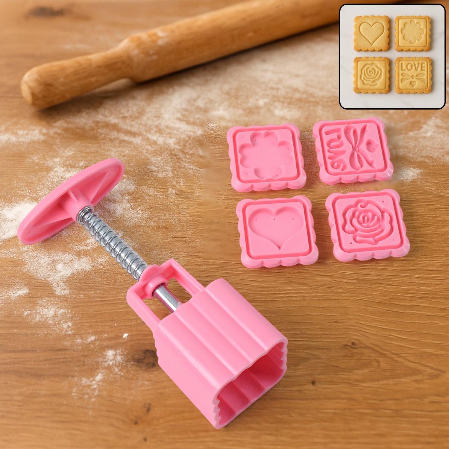 cookie biscuit stamp mold set with press handle food-grade plastic