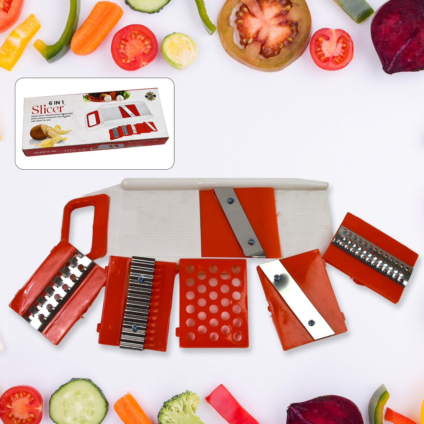 vegetables slicer 28 cm plastic and stainless steel with 6 attachments