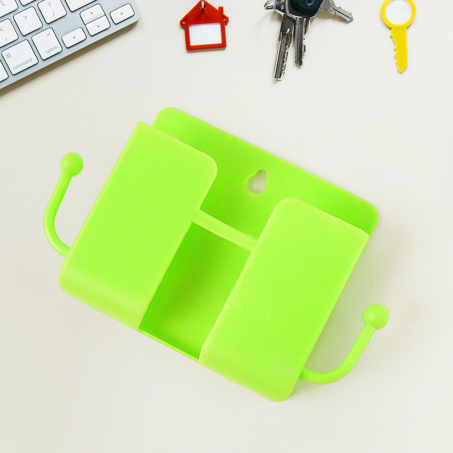 neon green plastic wallmount mobile stand with hook 14 cm pack of 1