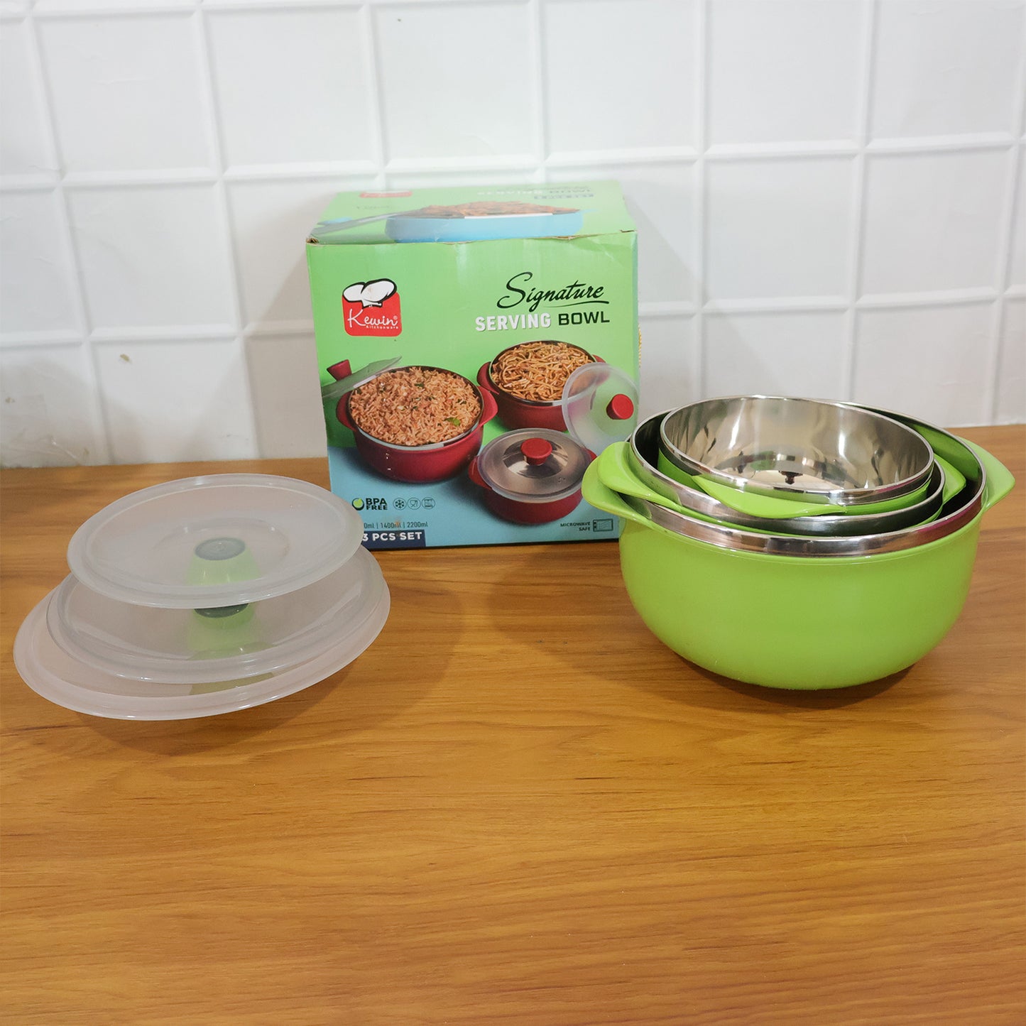 multipurpose kitchen serving bowl set 1000ml 1400ml 2200ml with lids pack of 3