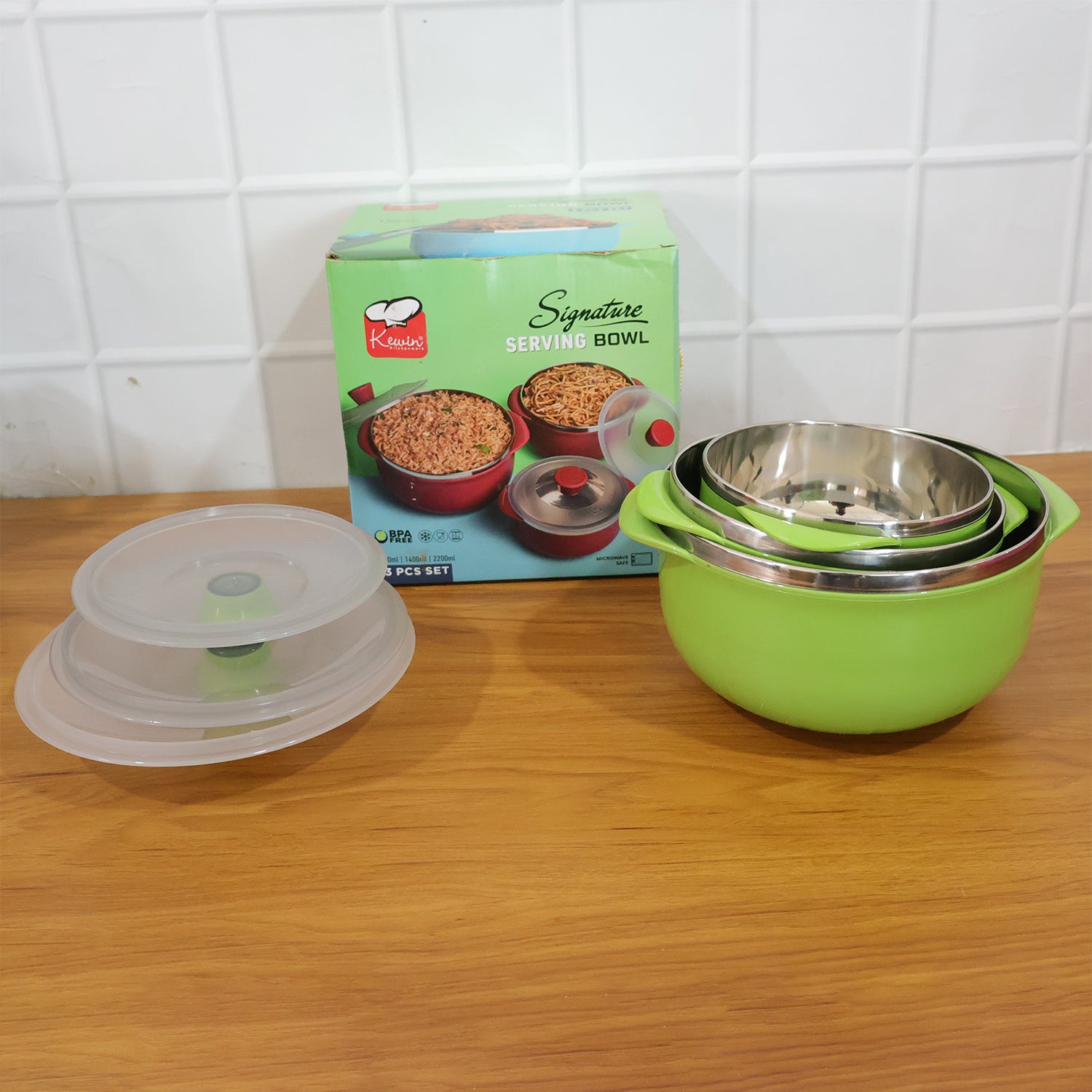 multipurpose kitchen serving bowl set 1000ml 1400ml 2200ml with lids pack of 3