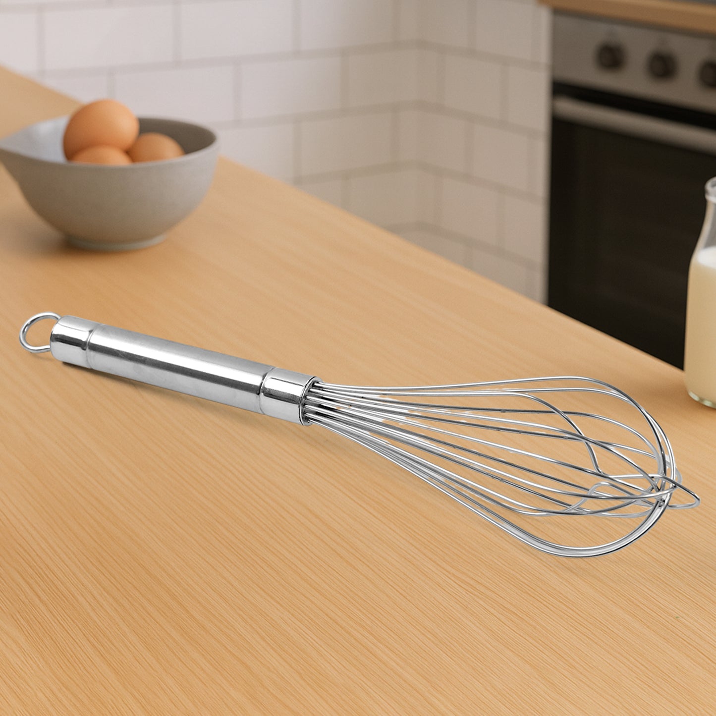 large stainless steel hand whisk for mixing