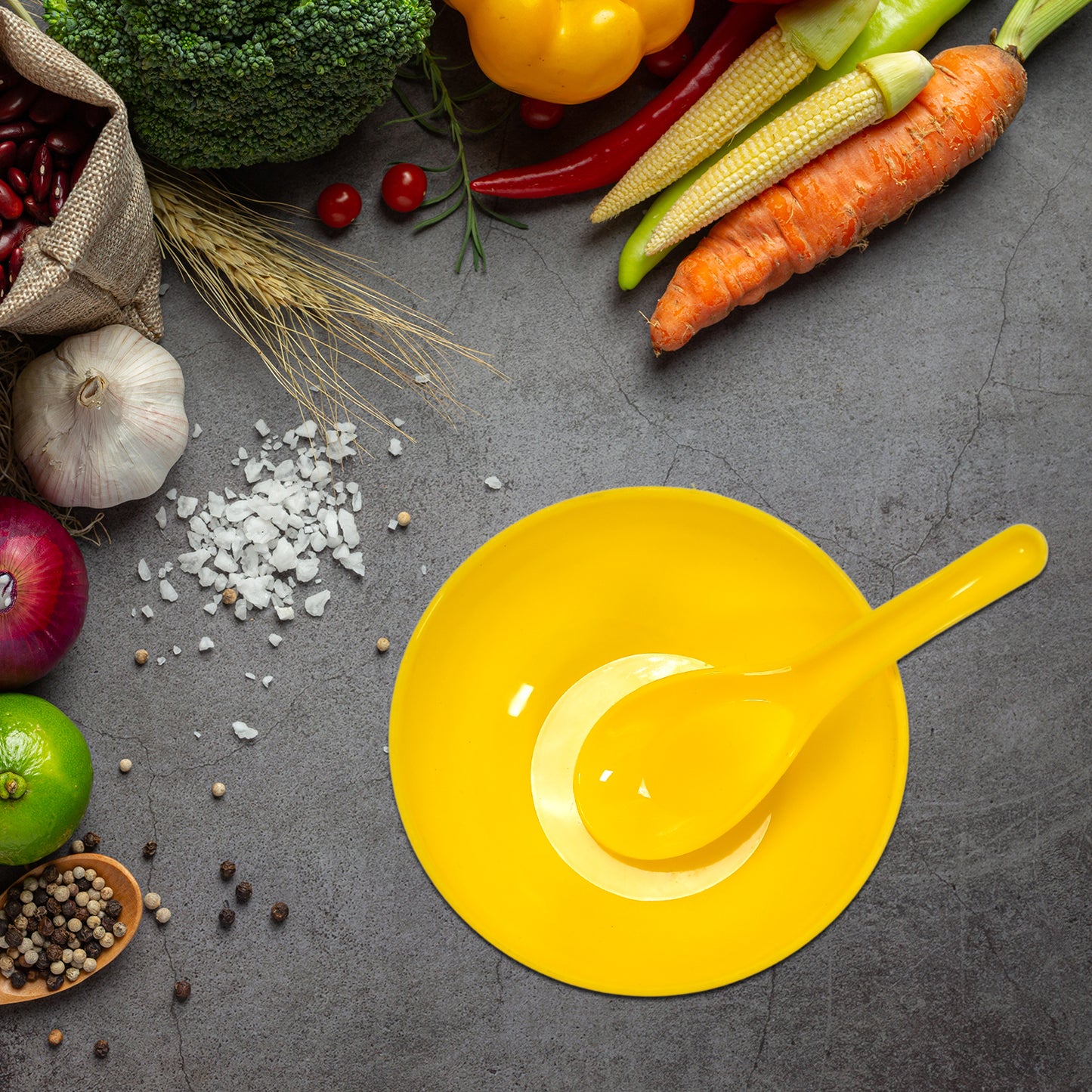 plastic soup bowl spoon set for kitchen use pack of 6