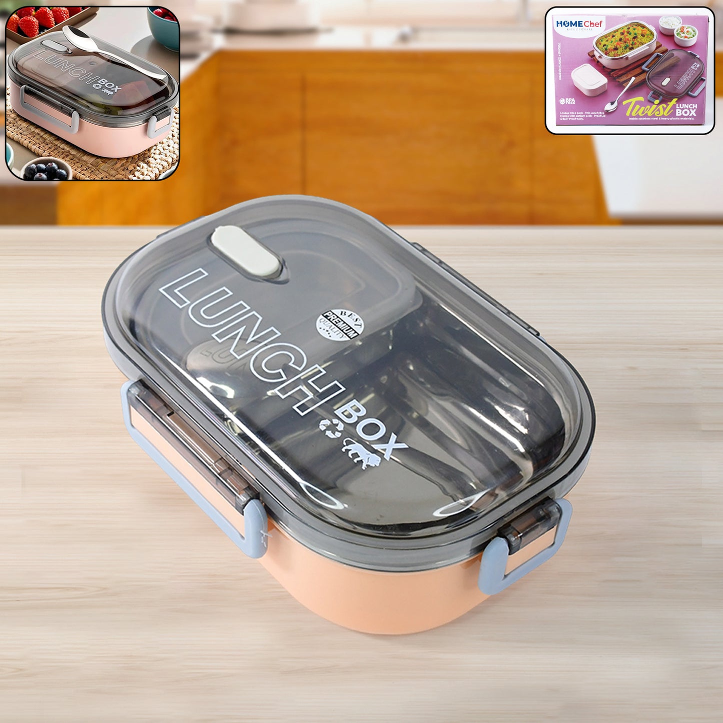 leak-proof lunch box 1200ml with stainless steel compartments