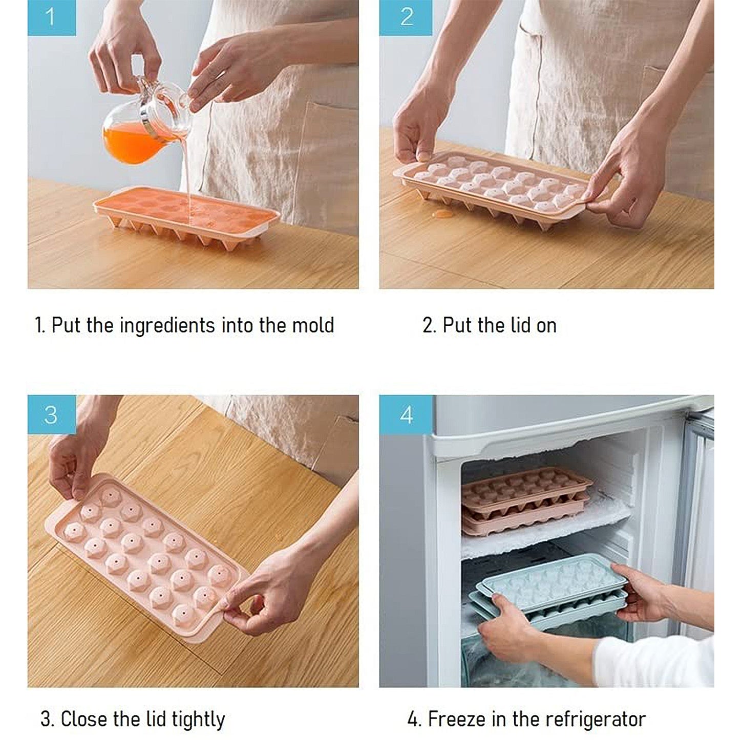 plastic ice cube tray with 18 cavities for freezing
