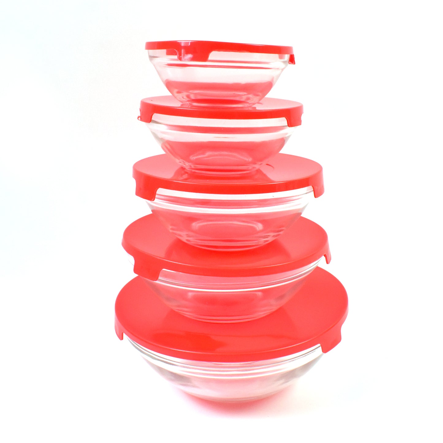 glass bowl set with red lids pack of 5 for mixing and storage