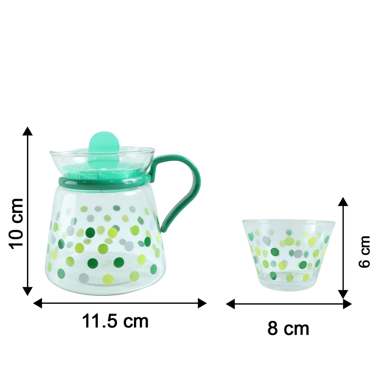 glass tea pot with matching cups set