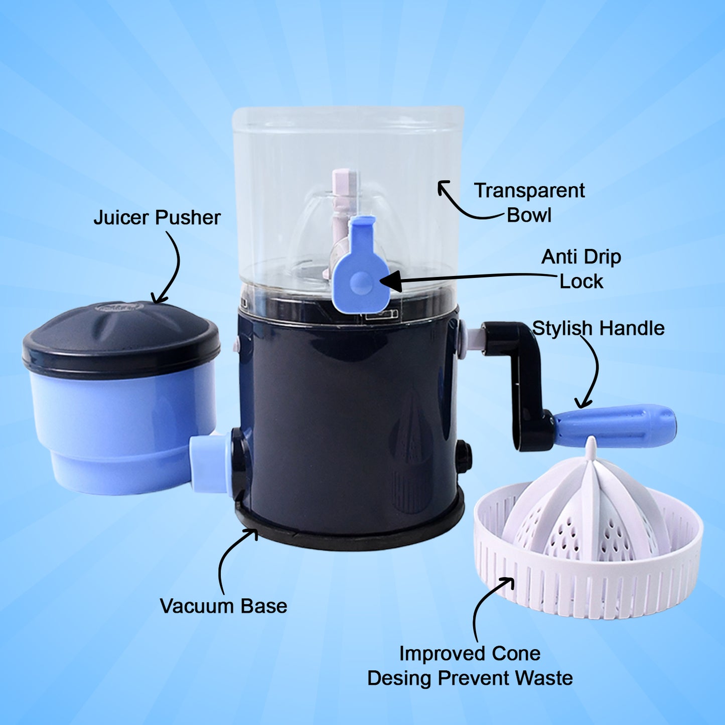 manual juicer compact with vacuum lock base for kitchen use pack of 1