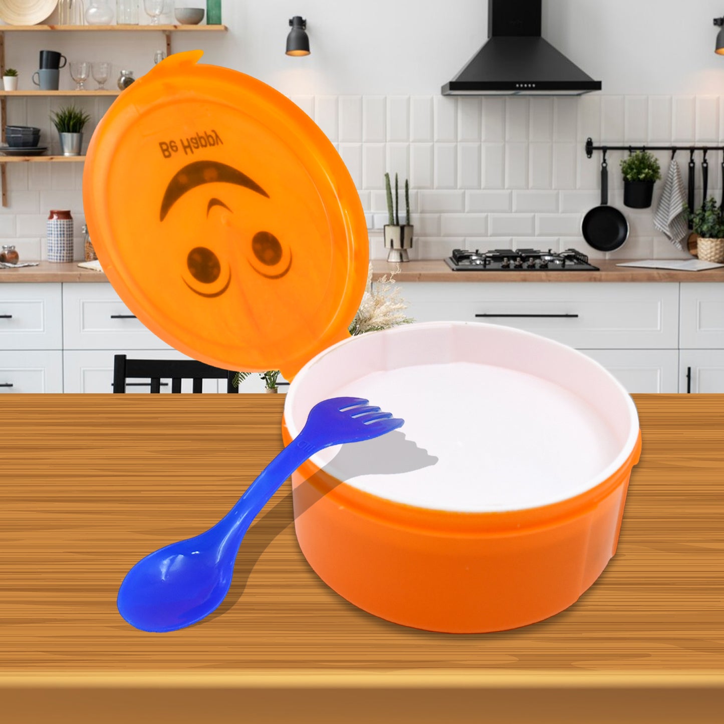 plastic lunch box 400 ml with 2 compartments and spoon for school kids