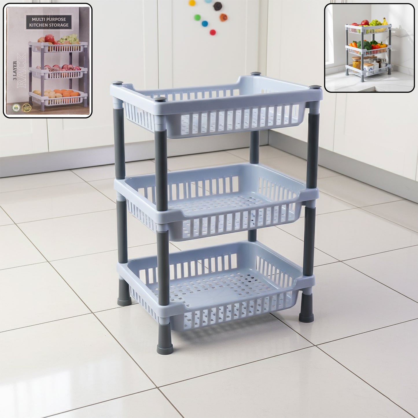 3-layer Multipurpose Kitchen Storage Basket Rack