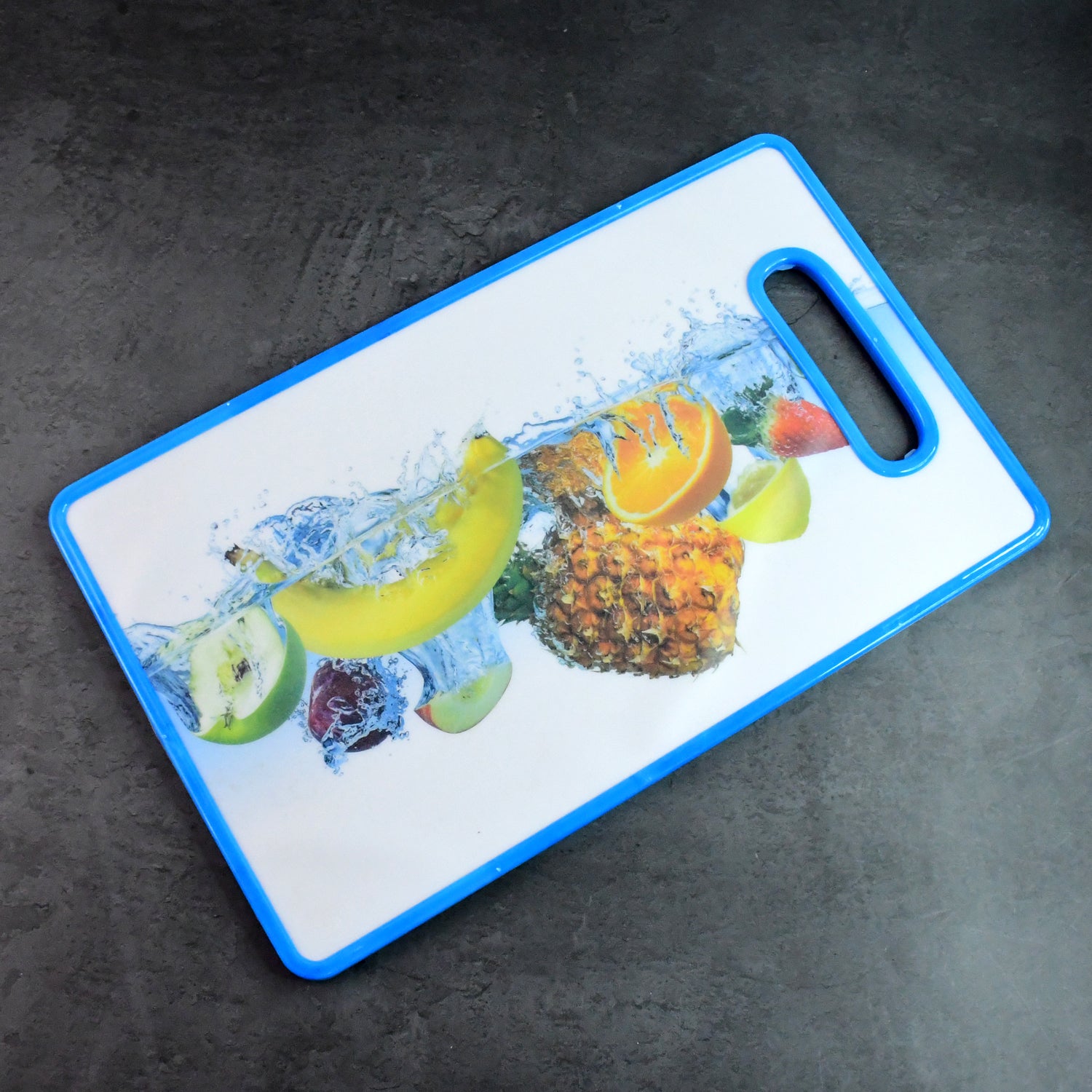 large rectangular cutting board 36x22 cm with fruit print and handle