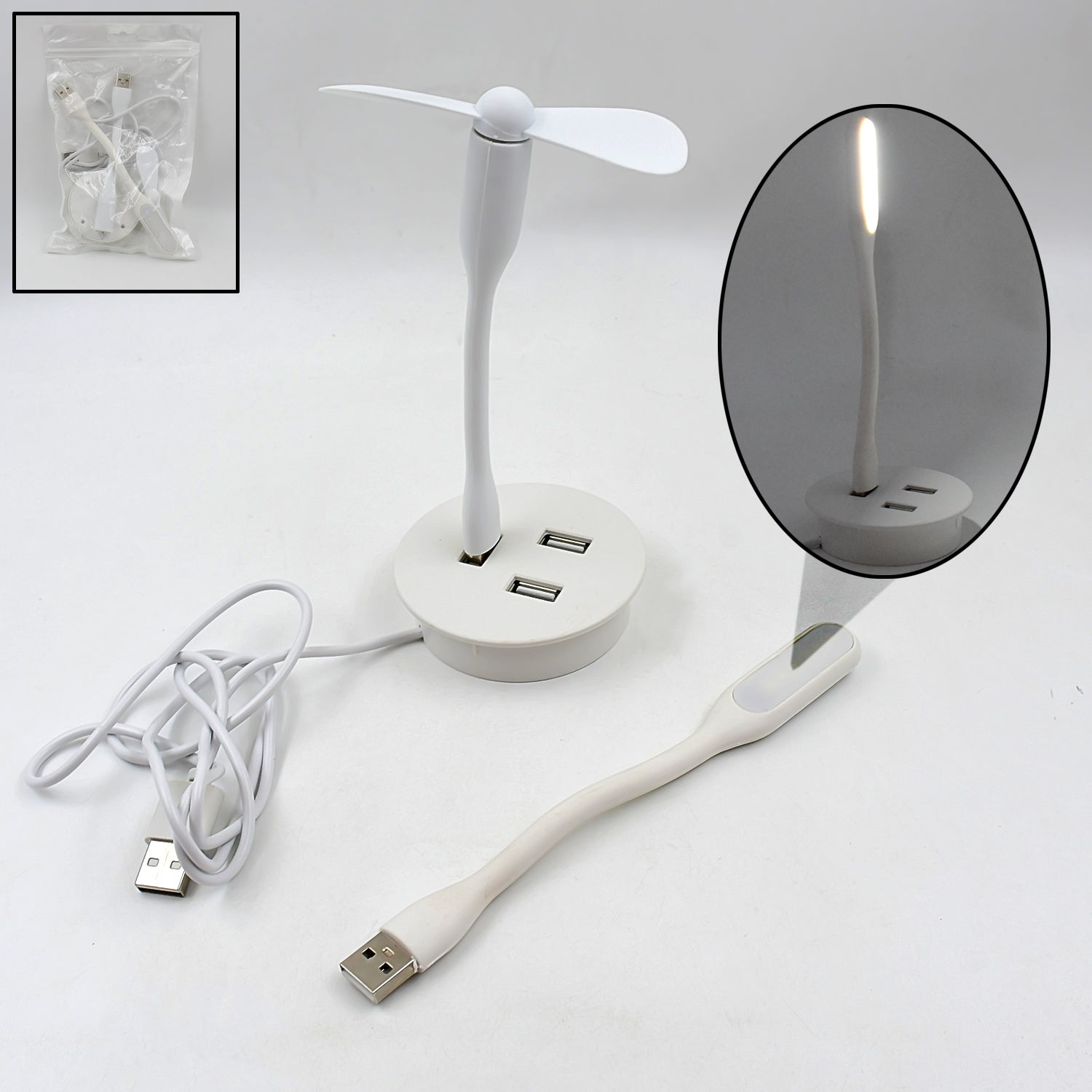 portable mini usb fan usb light usb 3 port hub combo pvc pack of 3