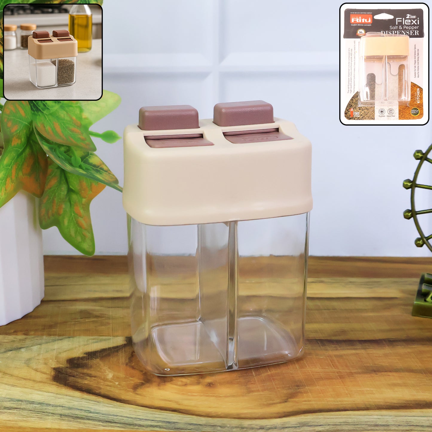 2-in-1 salt and pepper dispenser plastic container