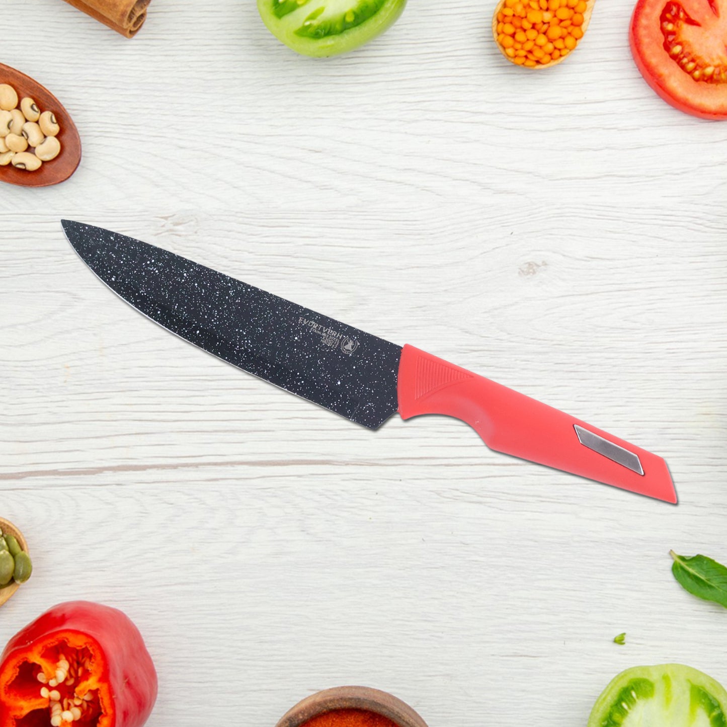 kitchen knife set with marble-coated blades and red handles pack of 6