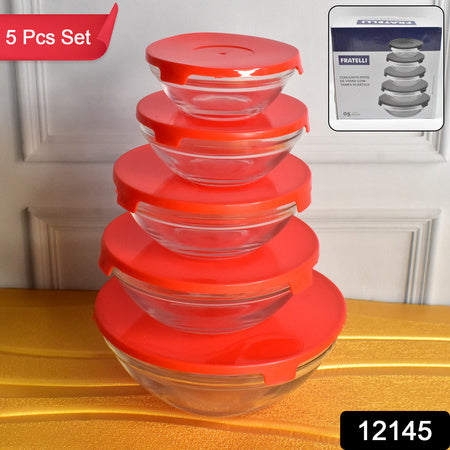 glass bowl set with red lids pack of 5 for mixing and storage