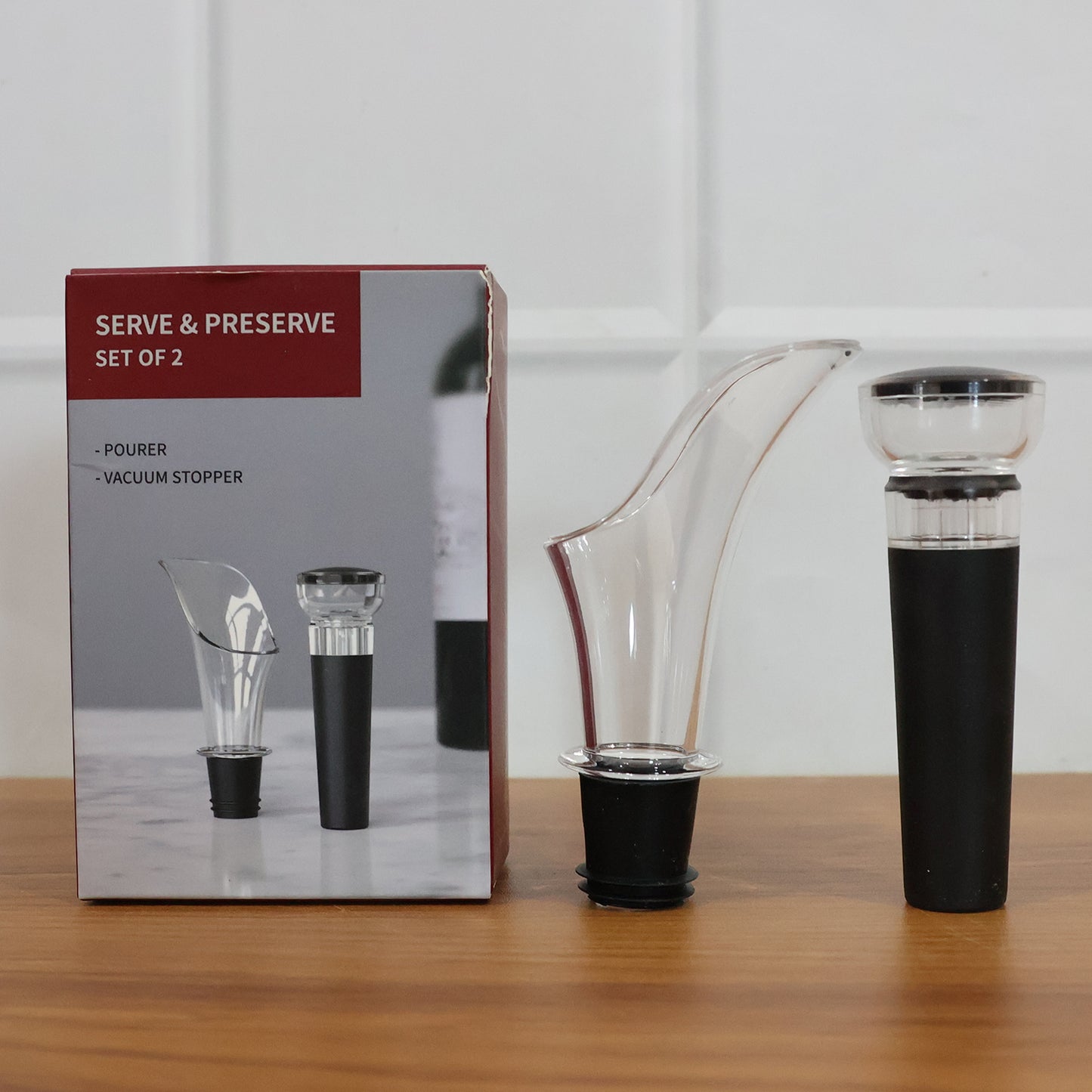 Premium Wine Poorer And Vacuum Bottle Stopper Set (2 Pc)