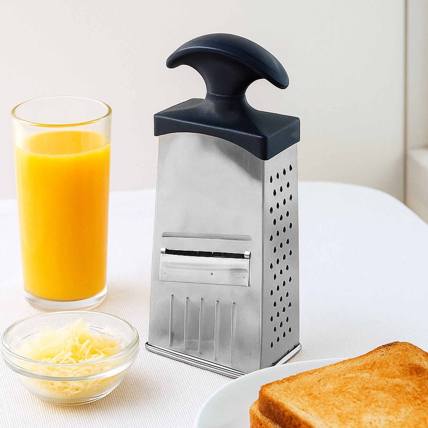 4-in-1 stainless steel grater 19 cm with handle for kitchen prep