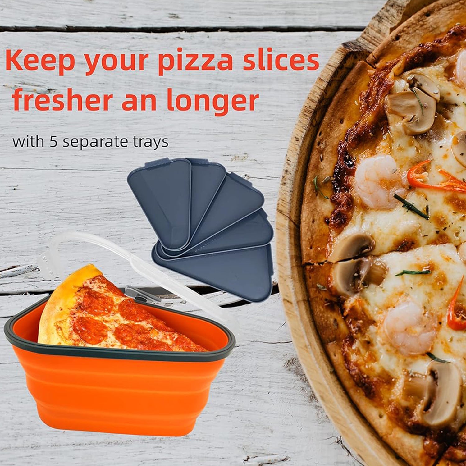 reusable pizza storage container with 5 microwavable trays silicone 27 cm