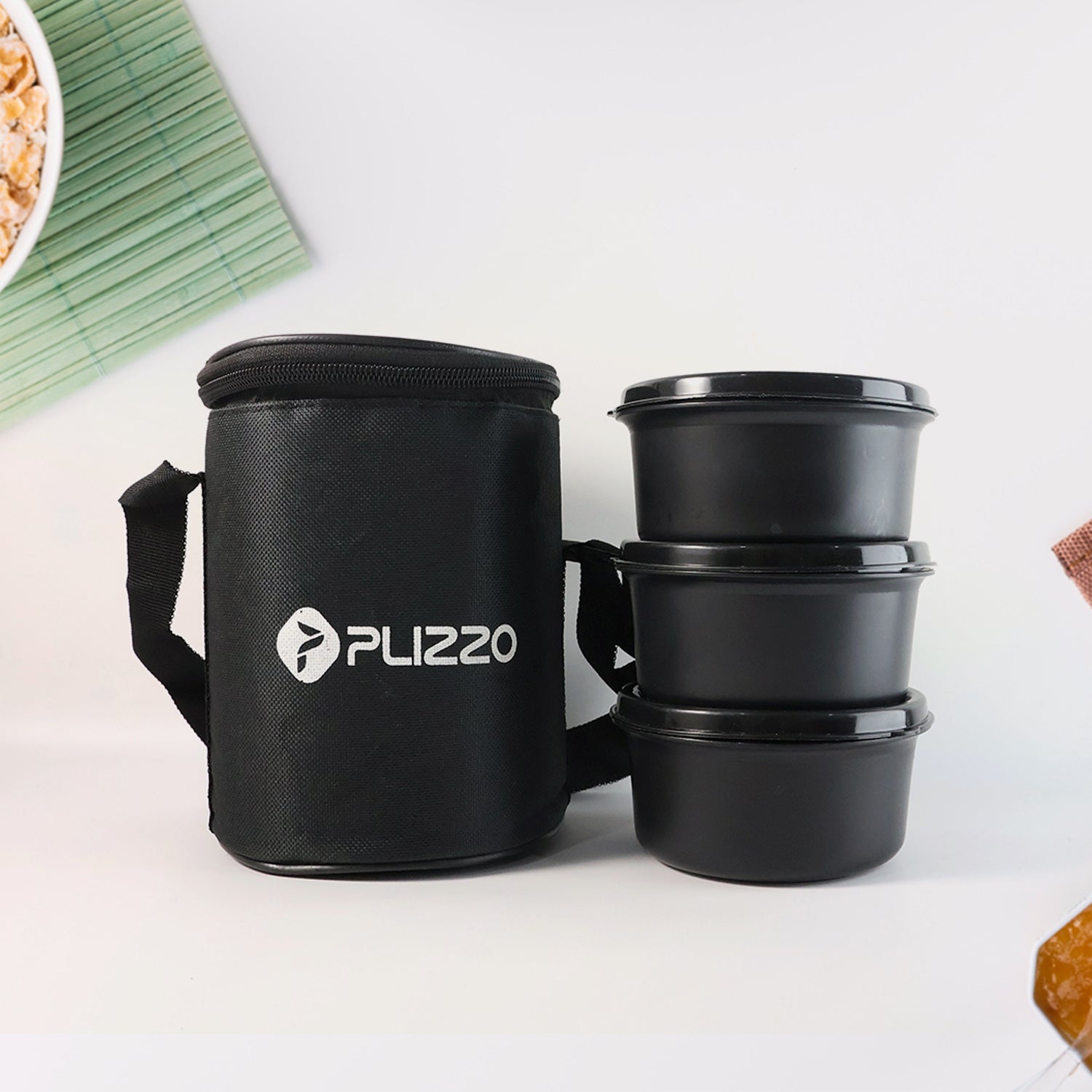 Insulated Stainless Steel Tiffin Lunch Box Set With Carry Bag (1 Set)