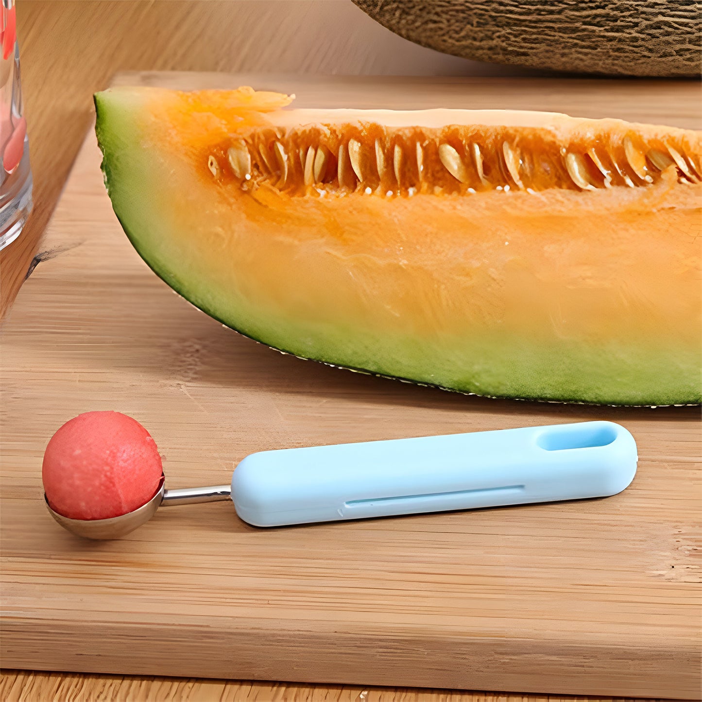 multi-function melon baller and fruit cutter set stainless steel and silicone
