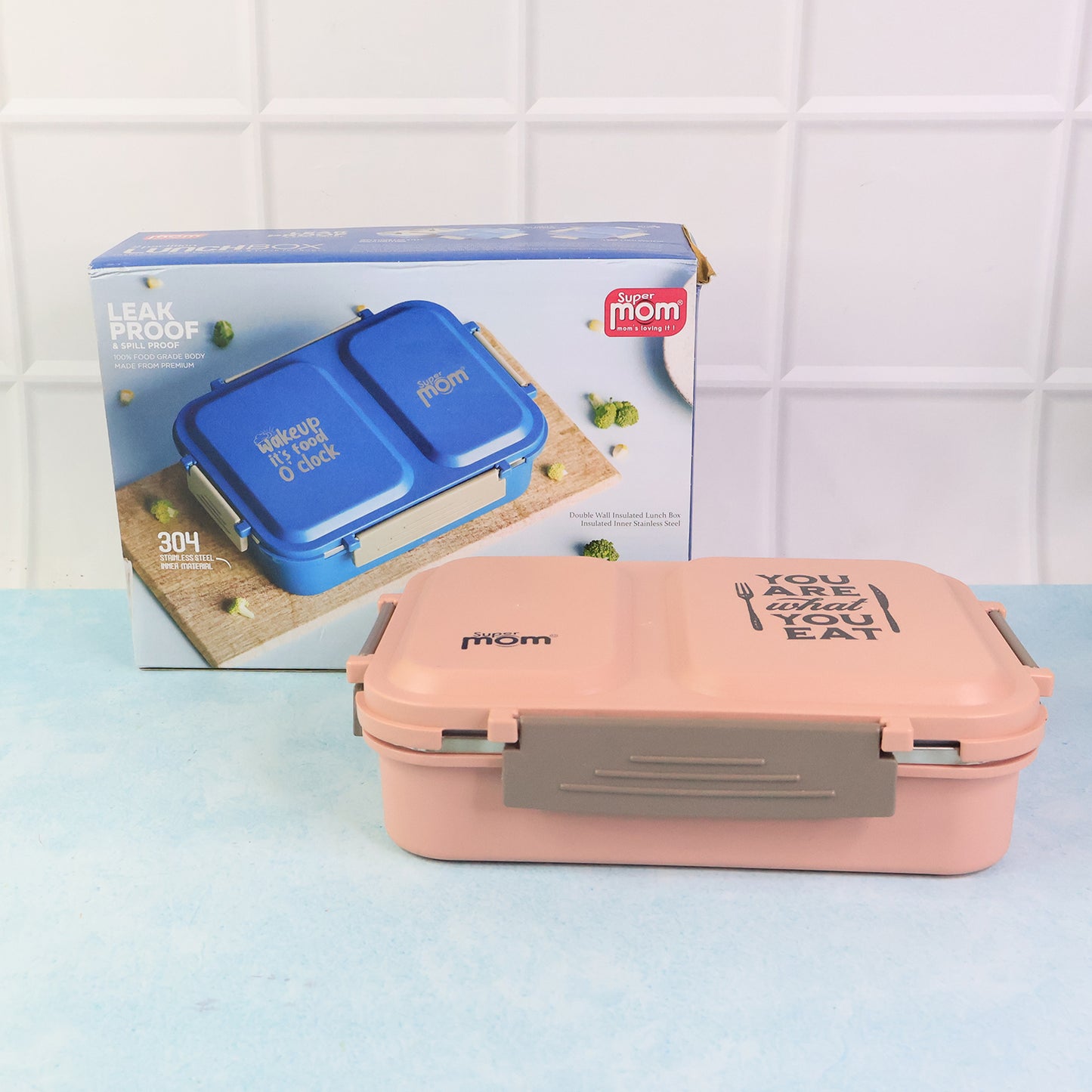 2 partition stainless steel lunch box with leak-proof lid