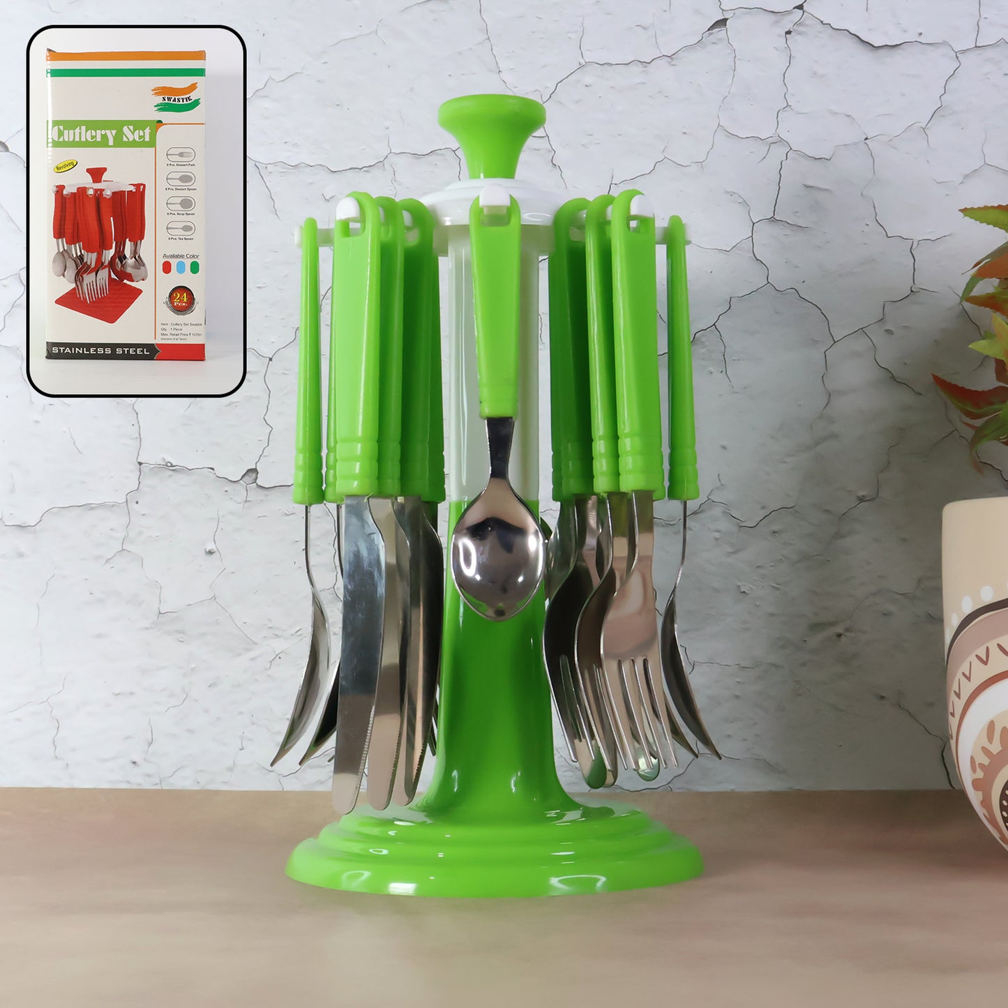 stainless steel cutlery set with stand pack of 24