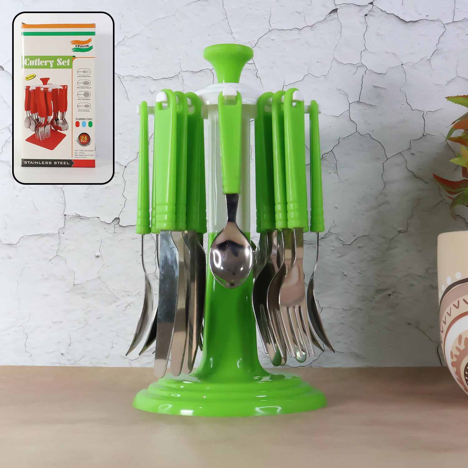 stainless steel cutlery set with stand pack of 24