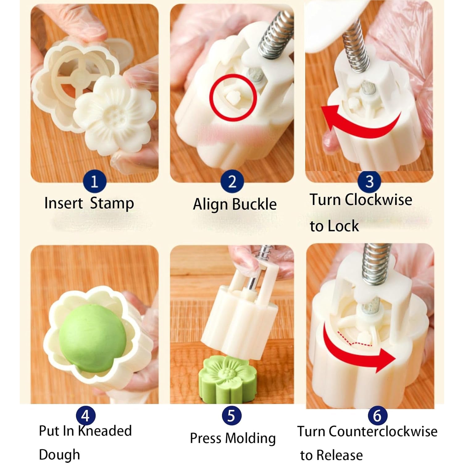 mooncake press mold with 4 stamps food-grade plastic