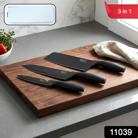 3-in-1 kitchen knife set with chopping board length 31 cm