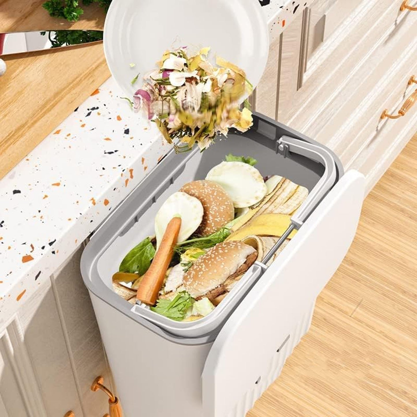 plastic kitchen dustbin with lid wall mounted 24 cm x 27 cm x 16 cm