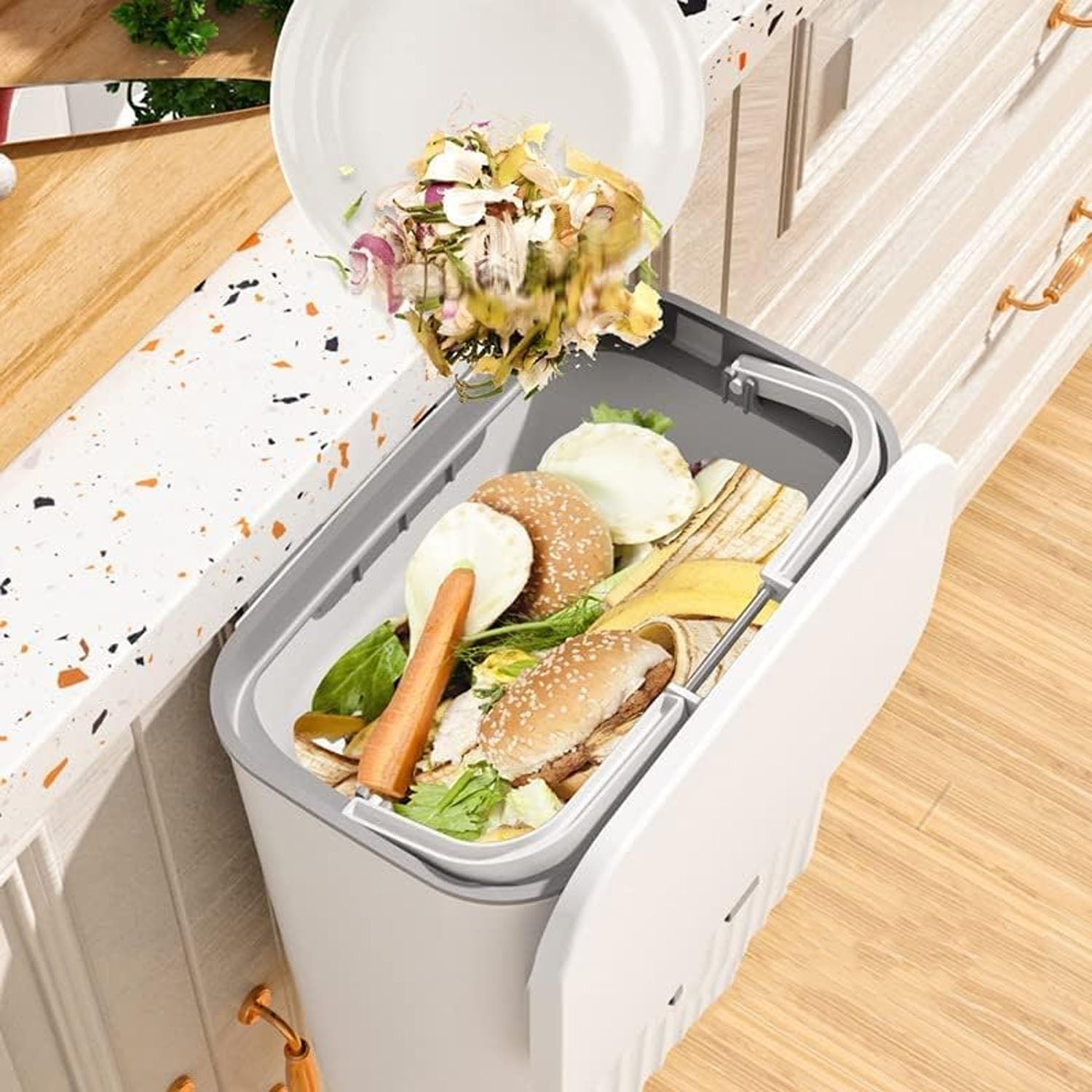 plastic kitchen dustbin with lid wall mounted 24 cm x 27 cm x 16 cm