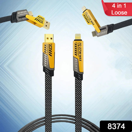 nylon braided 4 in 1 fast charging cable 65w pack of 1