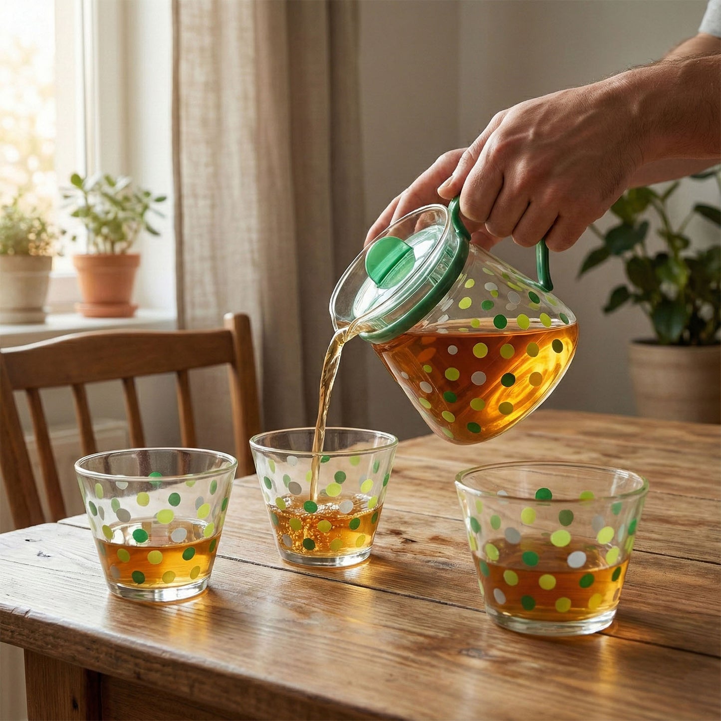 glass tea pot with matching cups set