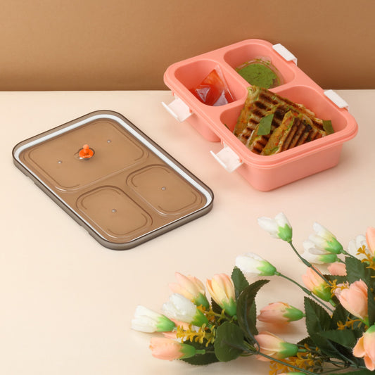 plastic lunch box 3 compartments 22 cm x 6 cm x 7 cm for kids school lunch