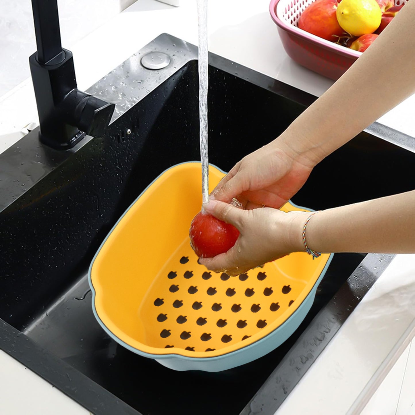 washing bowl 28 cm with removable strainer for rinsing and draining